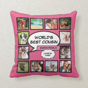 Girly Pink World's Best Cousin Fun Photo Collage Cushion