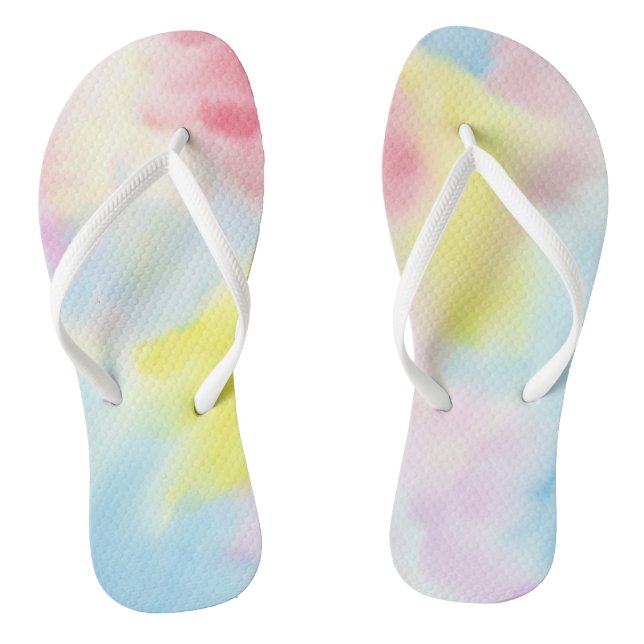 Girly Pink Yellow Blue Tie Dye Flip Flops (Footbed)