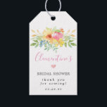 Girly Pink Yellow Floral Bridal Shower Thank You Gift Tags<br><div class="desc">Elegant gift tag for your favour bag or box features watercolor floral design with a small pink heart. The top of the tag is decorated with a lush border of pink and yellow flowers nestled in soft pastel green leaves and greenery. The dangling vines give it a modern Boho botanical...</div>
