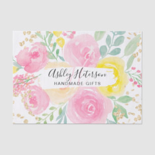 Girly pink yellow gold loose floral watercolor tissue paper