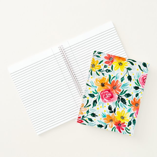 Girly Pink Yellow Watercolor Floral Illustration Notebook (Inside)