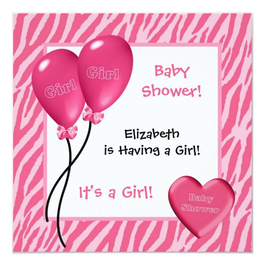 Girly Pink Zebra Print Girl Baby Shower Card