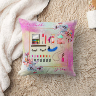 Girly Pinks Teenager Makeup Flower Personalise Cushion