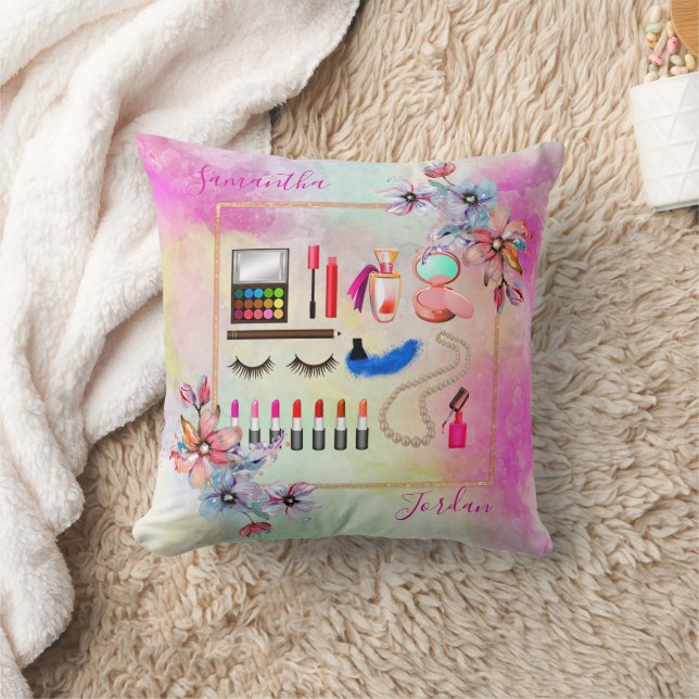 Girly Pinks Teenager Makeup Flower Personalise Cushion (Blanket)