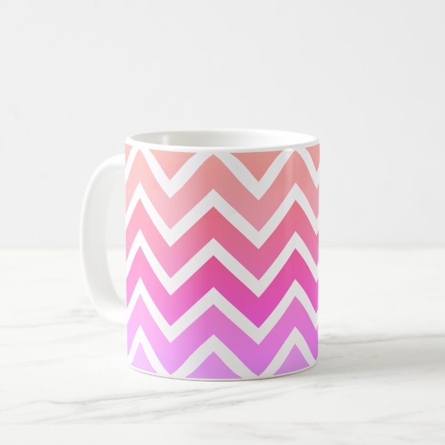 Girly Pinks & White Chevron Custom Coffee Tea Mug (Front Left)