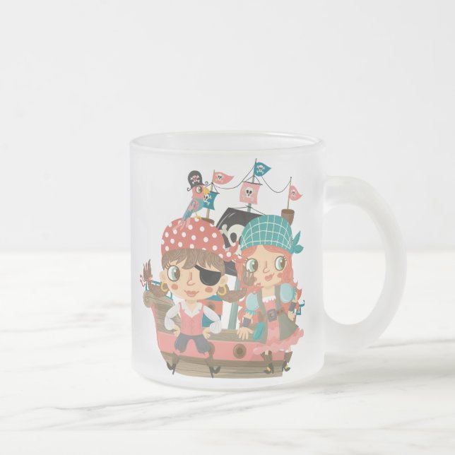 Girly Pirates Frosted Glass Coffee Mug (Right)