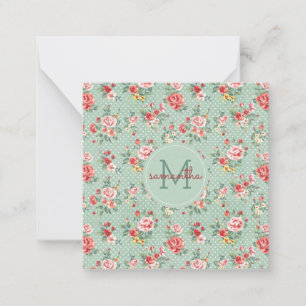 Girly Polka Dot Vintage Floral Pattern Monogram Card