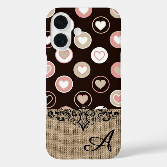 Girly Polka Dots and Burlap Pattern With Monogram Case-Mate iPhone Case (Back)