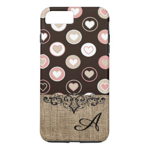 Girly Polka Dots and Burlap Pattern With Monogram Case-Mate iPhone Case