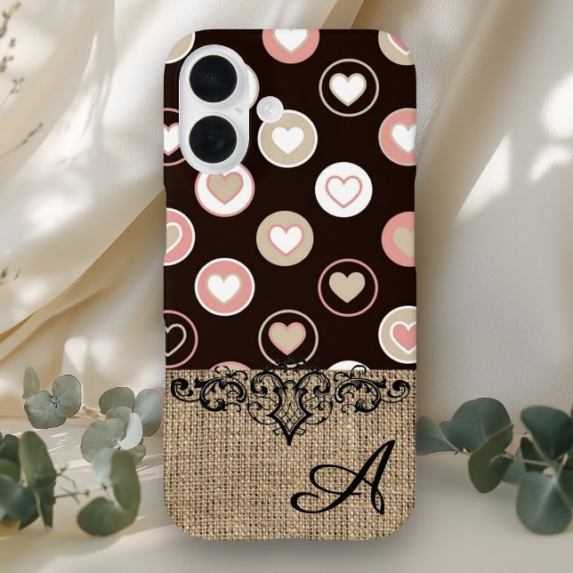 Girly Polka Dots and Burlap Pattern With Monogram Case-Mate iPhone Case (Creator Uploaded)