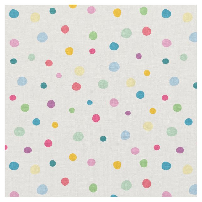 Girly Polka dots colourful pattern white red green Fabric (Close Up)