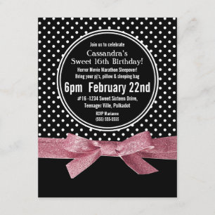 Girly Polka Dots Sweet 16 pink Ribbon Invitation