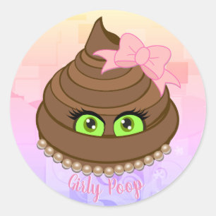 Girly Poop Emoji Classic Round Sticker