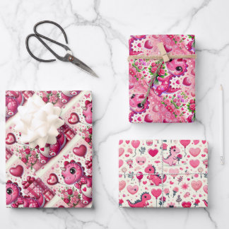 Girly Pop Dinosaur Valentine's Day Wrapping Paper Sheet
