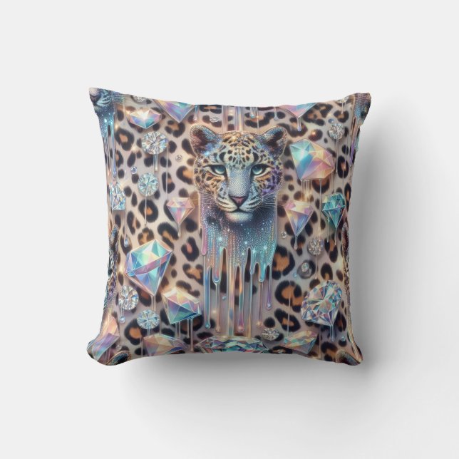 Girly Posh Leopard Print Opal Cushion (Front)