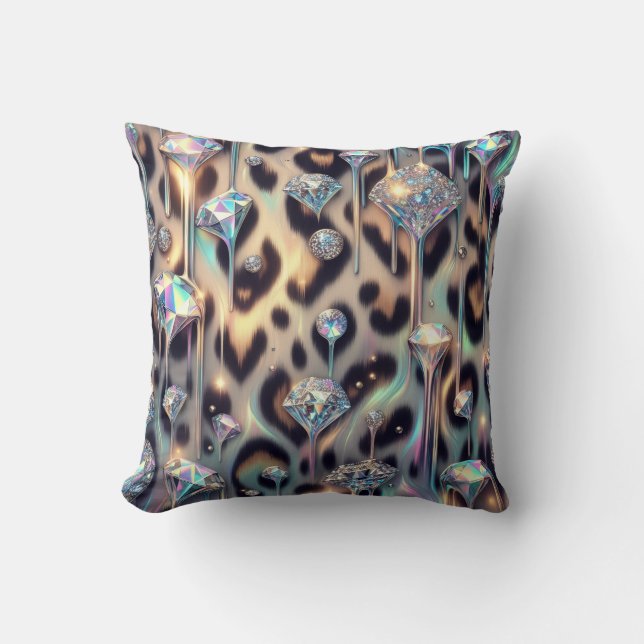 Girly Posh Leopard Print Opal Cushion (Front)