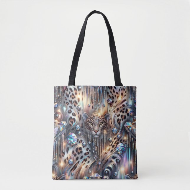 Girly Posh Leopard Print Opal Tote Bag (Front)