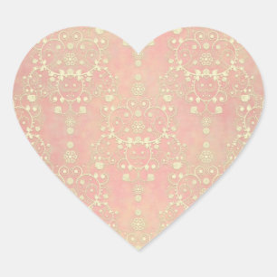 Girly Powder Puff Pink Peach Damask Heart Sticker