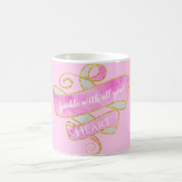 Girly Pretty Blush Pink Gold Glitter Sparkle Heart Coffee Mug