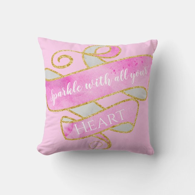 Girly Pretty Blush Pink Gold Glitter Sparkle Heart Cushion (Front)