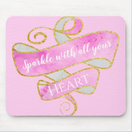 Girly Pretty Blush Pink Gold Glitter Sparkle Heart Mouse Mat