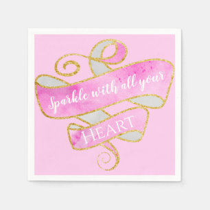 Girly Pretty Blush Pink Gold Glitter Sparkle Heart Napkin