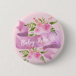 Girly, Pretty, Chic, Floral Blush Pink Baby Shower 6 Cm Round Badge