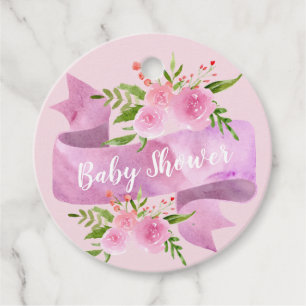 Girly, Pretty, Chic, Floral Blush Pink Baby Shower Favour Tags