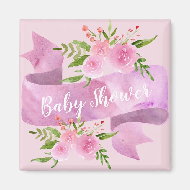 Girly, Pretty, Chic, Floral Blush Pink Baby Shower Magnet (Front)