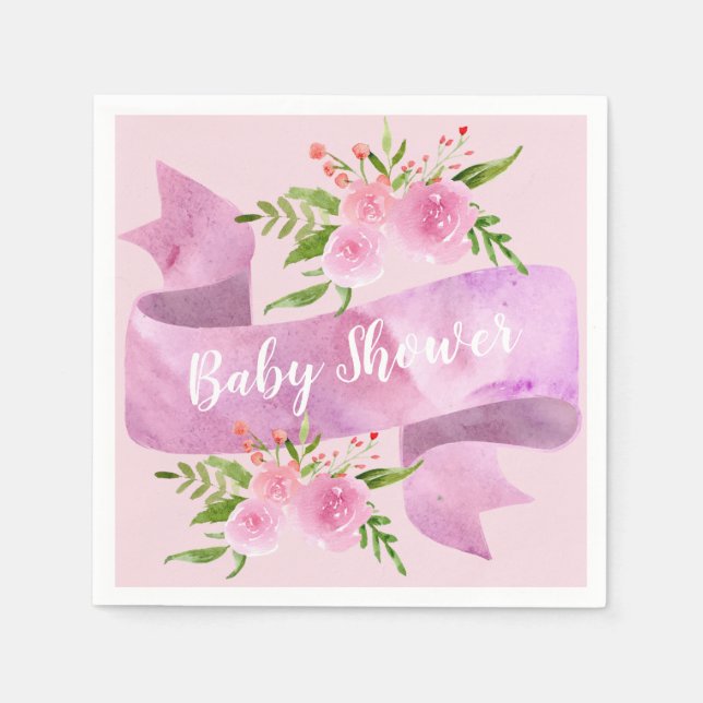 Girly, Pretty, Chic, Floral Blush Pink Baby Shower Napkin (Front)