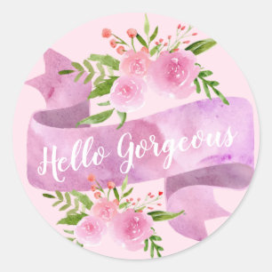 Girly Pretty Chic Floral Blush Pink Hello Gorgeous Classic Round Sticker