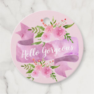 Girly Pretty Chic Floral Blush Pink Hello Gorgeous Favour Tags
