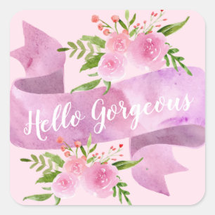 Girly Pretty Chic Floral Blush Pink Hello Gorgeous Square Sticker