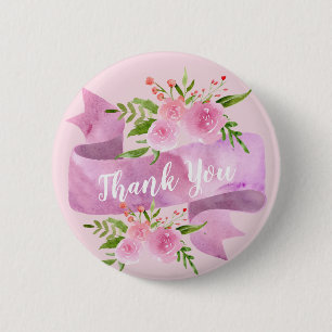 Girly Pretty Chic Floral Blush Pink Rose Thank You 6 Cm Round Badge