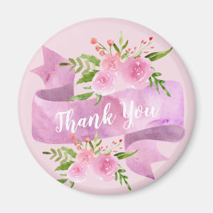 Girly Pretty Chic Floral Blush Pink Rose Thank You Magnet