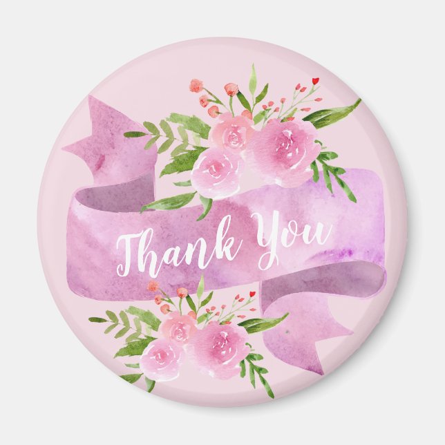 Girly Pretty Chic Floral Blush Pink Rose Thank You Magnet (Front)