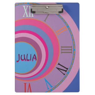 Girly pretty clock pink purple blue artsy numerals clipboard