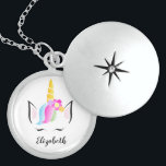 Girly pretty magical Personalised unicorn Locket Necklace<br><div class="desc">She's magical,  amazing like a unicorn. Remind her of her beauty and grace with this locket necklace. Personalise with her name in an elegant script font.
Featuring my rainbow-haired unicorn,  crown head illustration with flowers and sleepy cute lashes. A special gift for the extraordinary little girl in your life.</div>