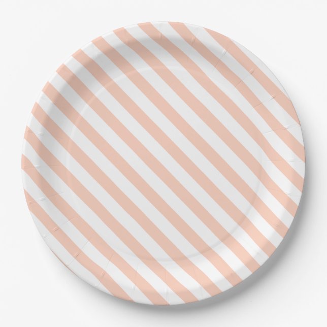 Girly pretty pink and white stripes Birthday party Paper Plate (Front)