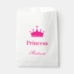 Girly Pretty White & Hot Pink Princess Crown Name Favour Bags