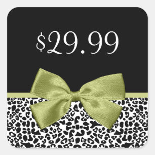 Girly Price Tags Leopard Print Stylish Green Bow