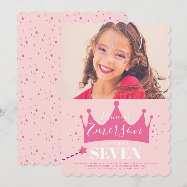 Girly Princess Cute Pink Birthday Party Invitation (Front/Back)