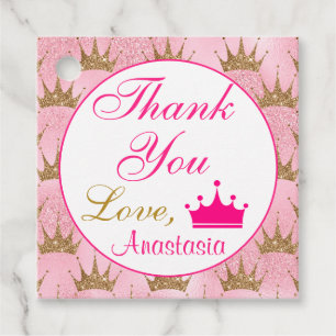 Girly Princess Hot Pink and Gold Glitter Thank You Favour Tags