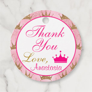 Girly Princess Hot Pink and Gold Glitter Thank You Favour Tags