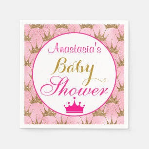 Girly Princess Hot Pink & Gold Glitter Baby Shower Napkin