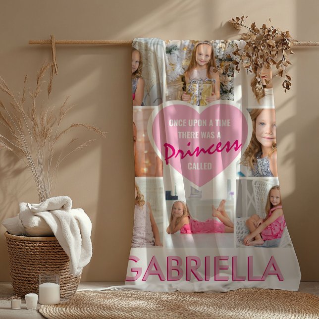Girly Princess Photo Collage Heart | Name Fleece Blanket (Creator Uploaded)