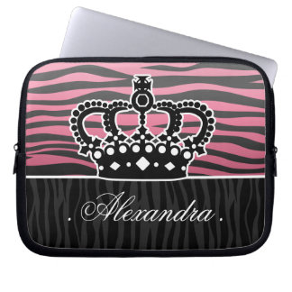 Girly princess pink and black zebra laptop sleeve