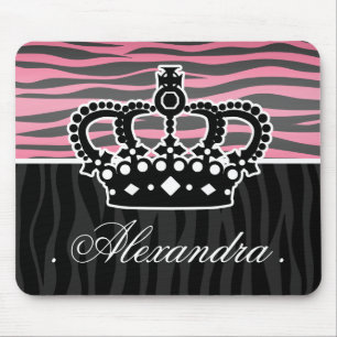 Girly princess pink and black zebra print mouse mat