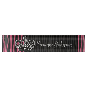 Girly princess pink and black zebra print nameplate