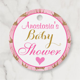 Girly Princess Pink and Gold Glitter Baby Shower Favour Tags